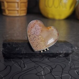 Olga Sitnik ring Metalsmith by Olga heart Moss Agate Sterling Silver & Gold OOAK